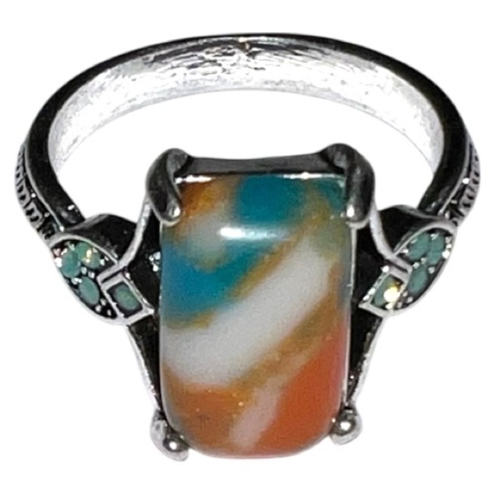 Elegant Silver Multicolor Stone Ring - image 3